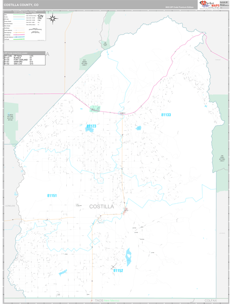 Costilla County, CO Wall Map Premium Style