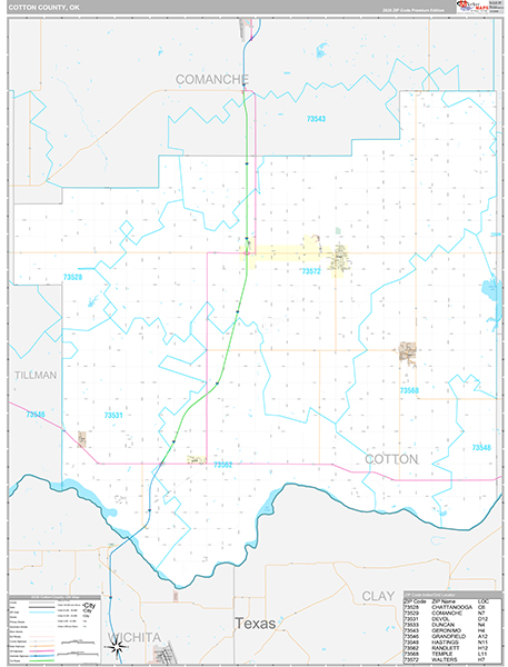 Cotton County, OK Wall Map