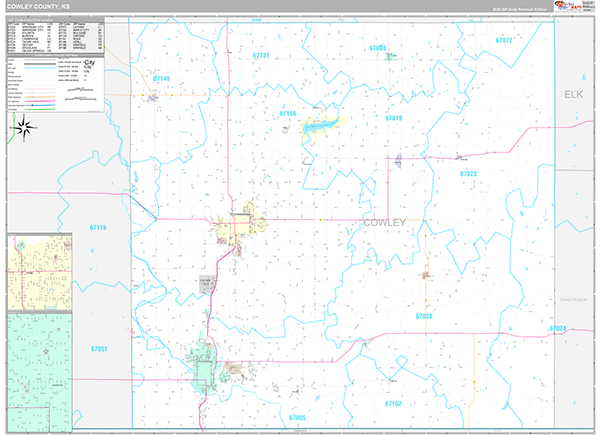 Cowley County, KS Wall Map Premium Style