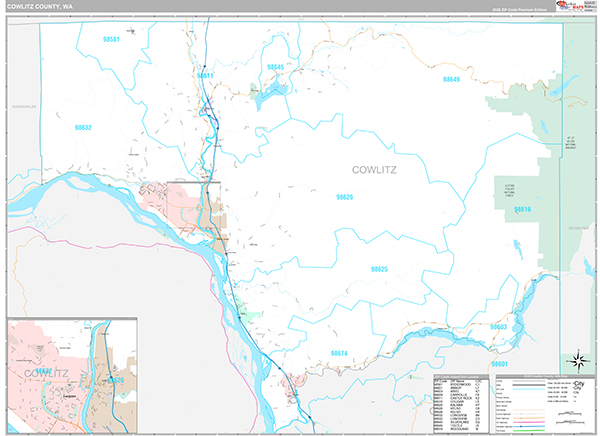 Cowlitz County, WA Wall Map