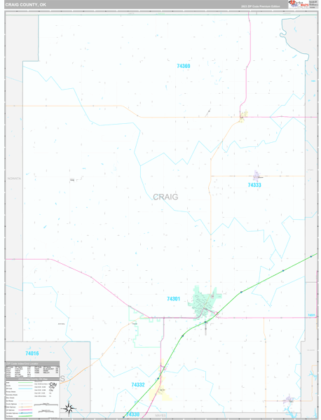 Craig County, OK Wall Map Premium Style