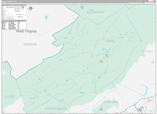 Craig County, VA Wall Map