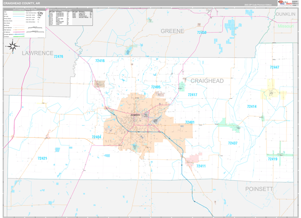 Craighead County, AR Carrier Route Wall Map