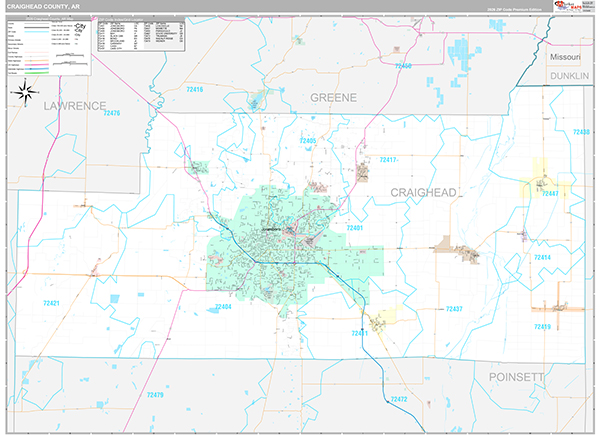 Craighead County, AR Wall Map