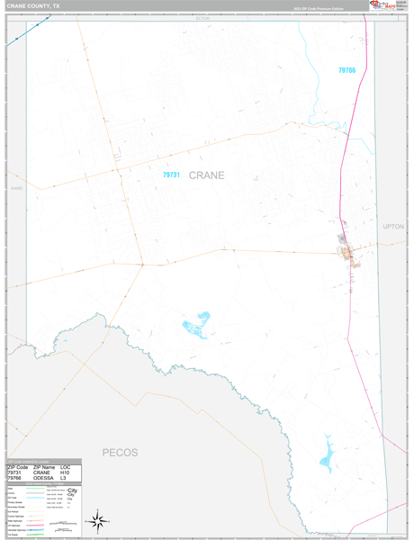 Crane County, TX Wall Map Premium Style