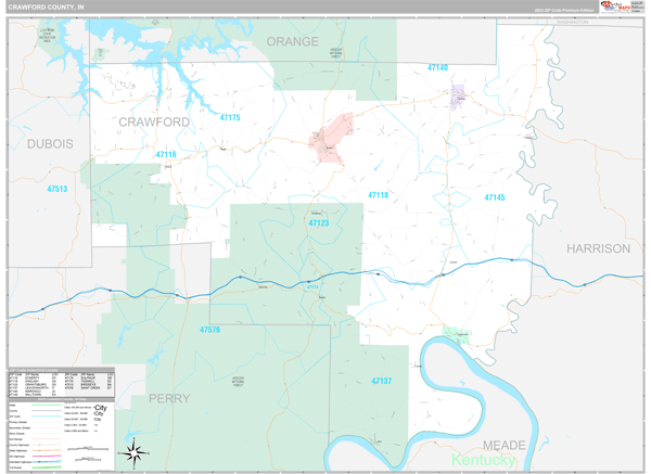 Crawford County, IN Map Premium Style
