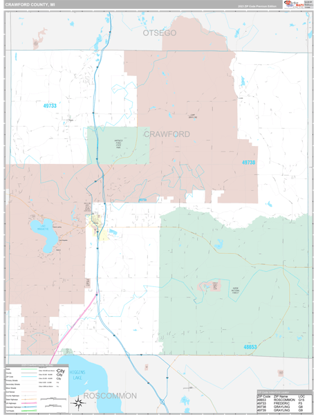 Crawford County, MI Wall Map Premium Style