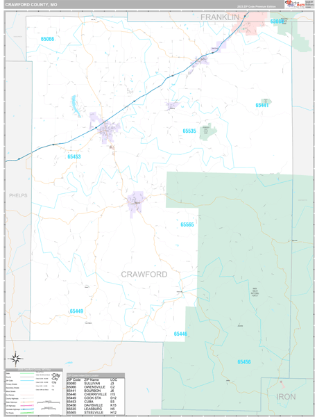 Crawford County, MO Wall Map