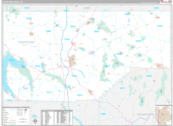 Crawford County, PA Wall Map Premium Style