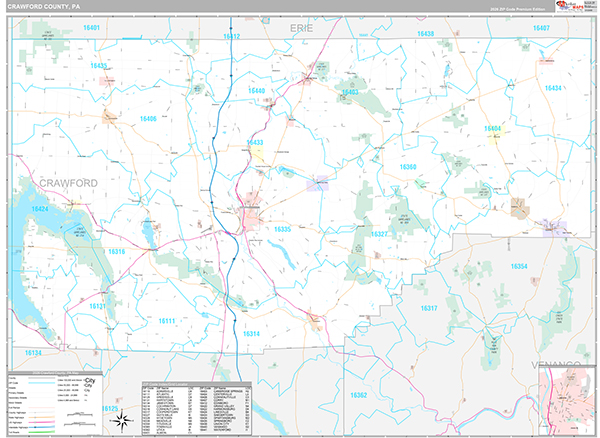Crawford County, PA Wall Map Premium Style