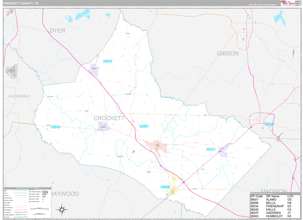 Crockett County, TN Wall Map Premium Style