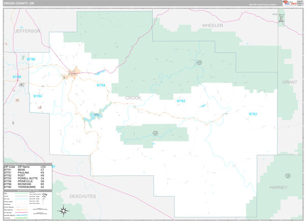 Crook County, OR Wall Map