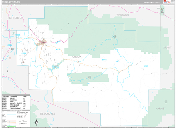 Crook County, OR Wall Map
