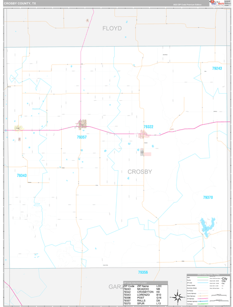 Crosby County, TX Wall Map Premium Style