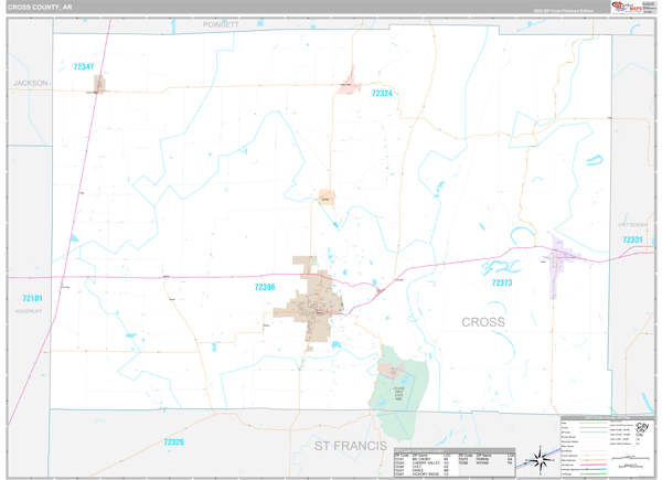 Cross County, AR Carrier Route Wall Map