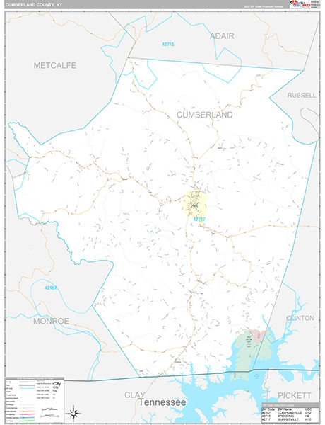 Cumberland County, KY Zip Code Map