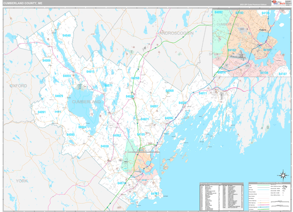 Cumberland County, ME Wall Map Premium Style