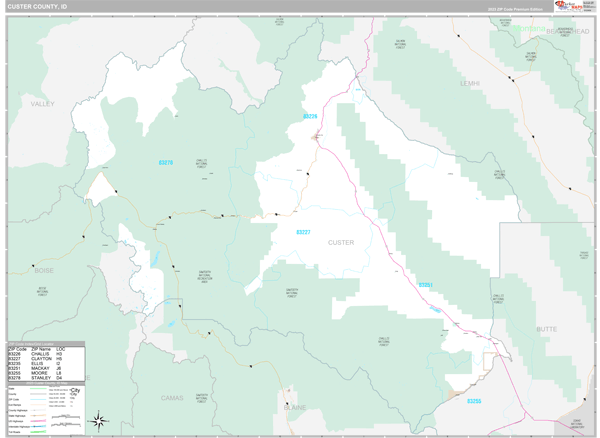 Custer County, ID Zip Code Map