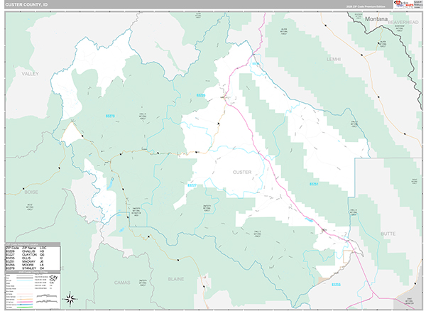 Custer County, ID Wall Map