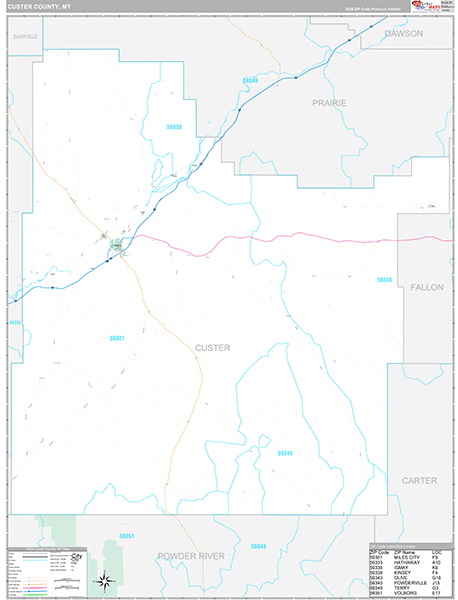 Custer County, MT Wall Map Premium Style