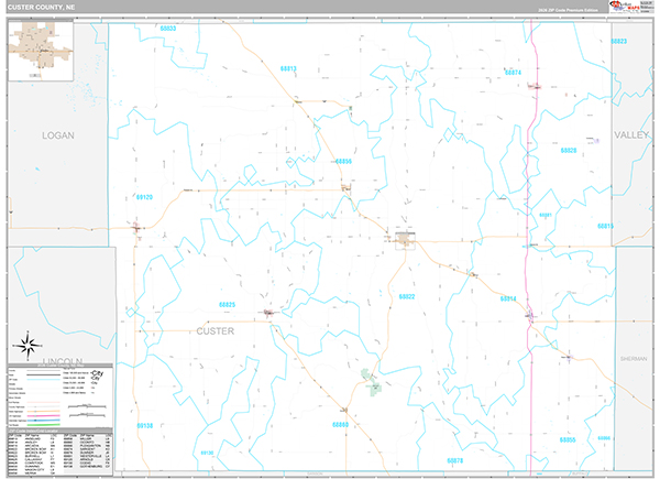 Custer County, NE Wall Map Premium Style
