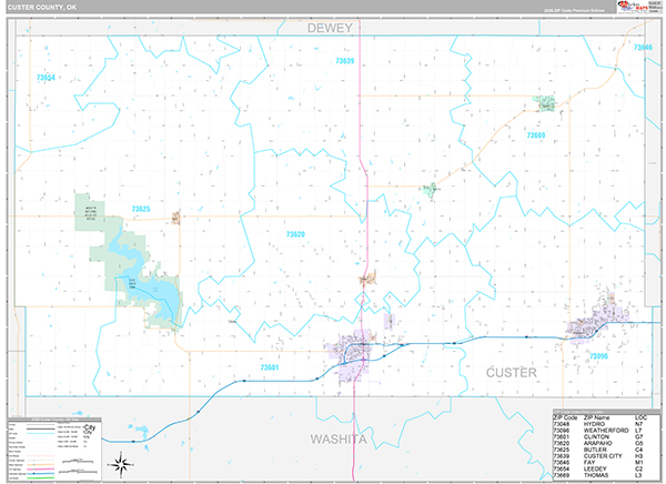 Custer County, OK Zip Code Map