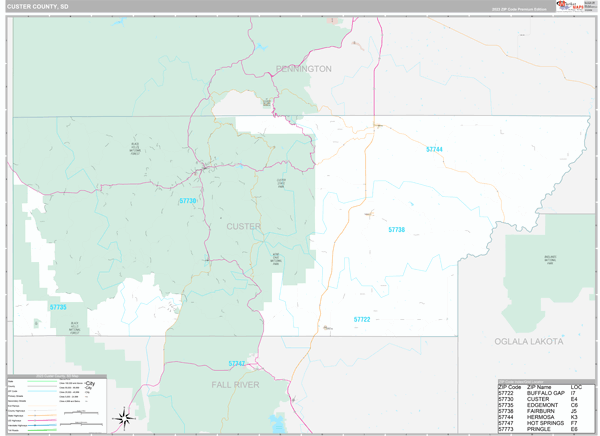 Custer County, SD Wall Map Premium Style