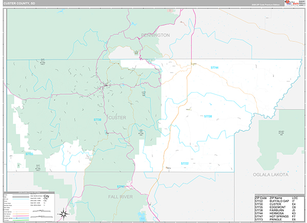 Custer County, SD Zip Code Map