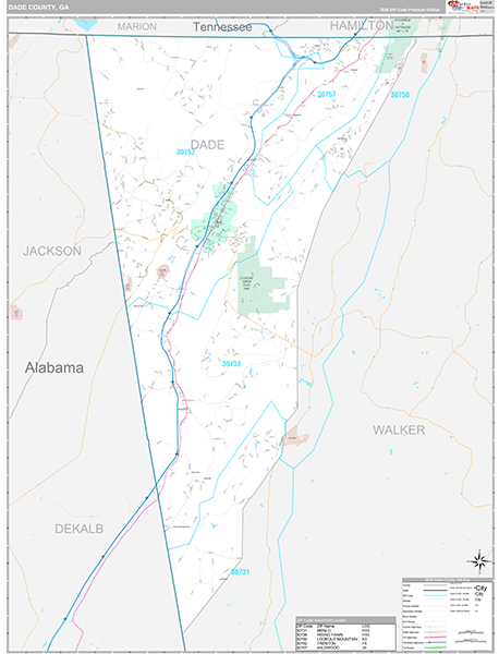 Dade County, GA Wall Map Premium Style