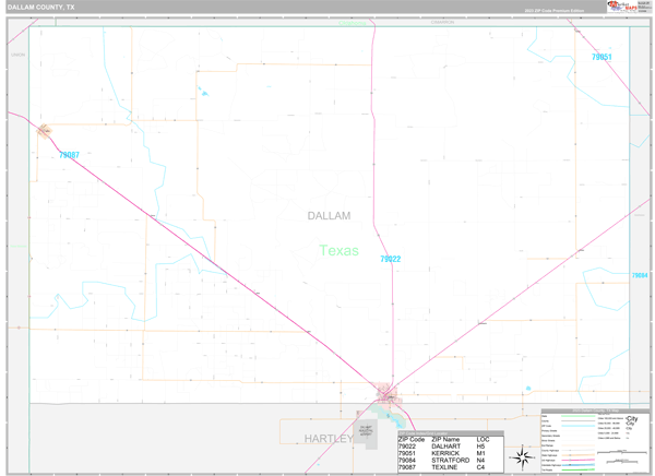 Dallam County, TX Carrier Route Wall Map