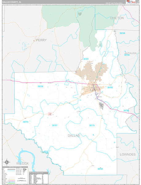 Dallas County, AL Wall Map Premium Style