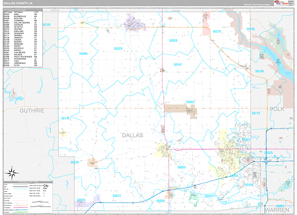 Dallas County Wall Map Premium Style