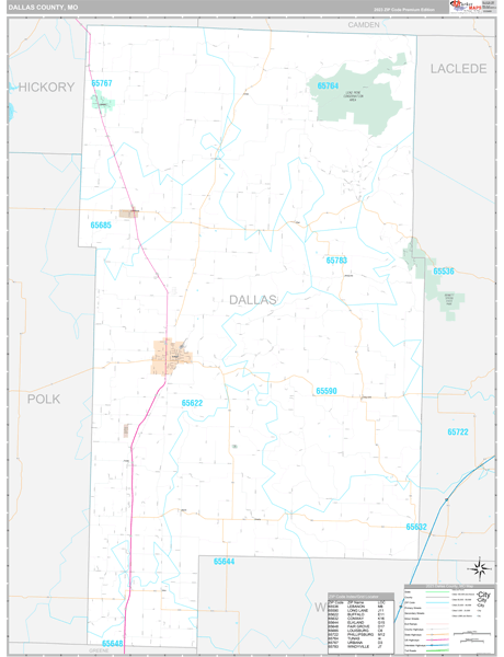 Dallas County, MO Wall Map Premium Style