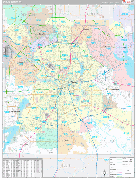 Dallas County, TX Carrier Route Wall Map