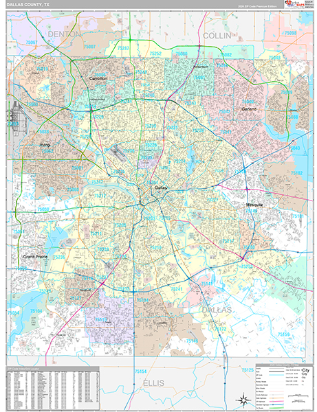 Dallas County, TX Wall Map