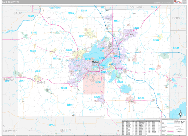 Dane County, WI Wall Map Premium Style