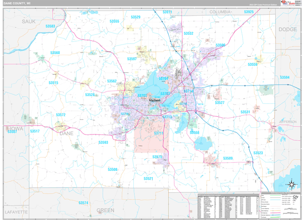 Dane County Wall Map Premium Style