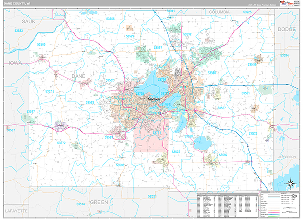 Dane County Wall Map Premium Style