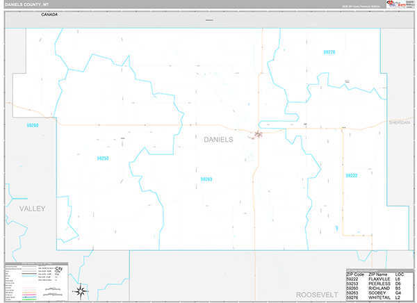 Daniels County, MT Wall Map Premium Style