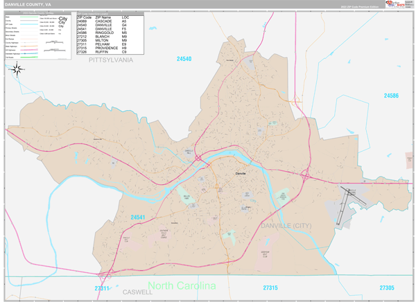 Danville County, VA Wall Map Premium Style