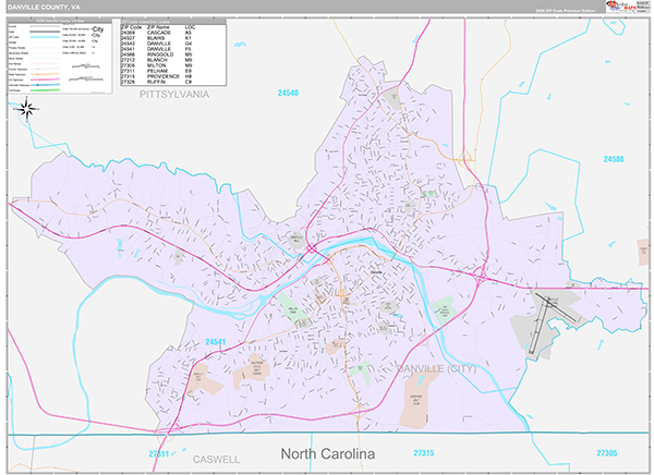 Danville County, VA Wall Map