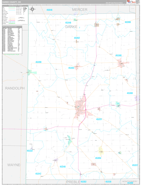 Darke County, OH Wall Map Premium Style