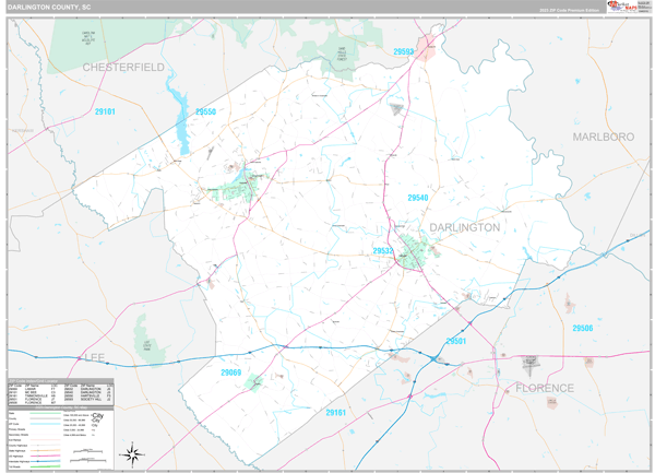 Darlington County, SC Wall Map