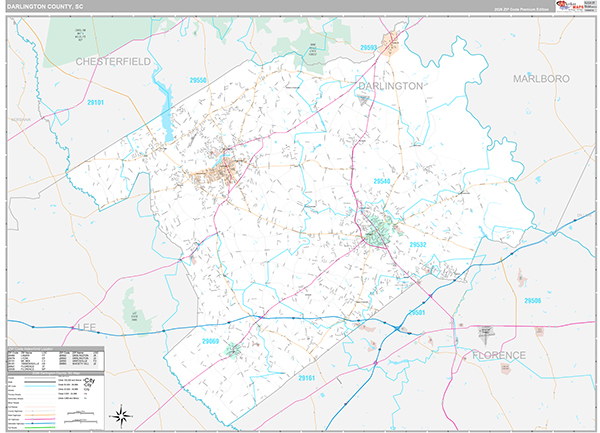 Darlington County, SC Wall Map