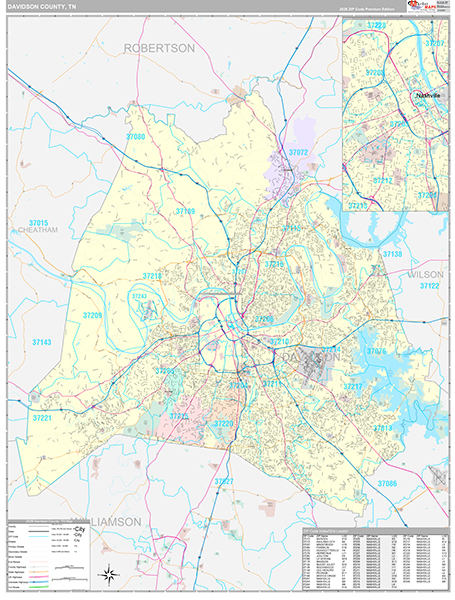 Davidson County, TN Zip Code Map