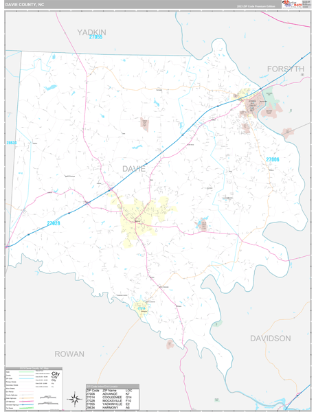 Davie County, NC Wall Map