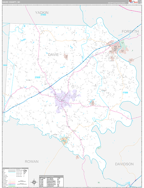 Davie County, NC Wall Map Premium Style