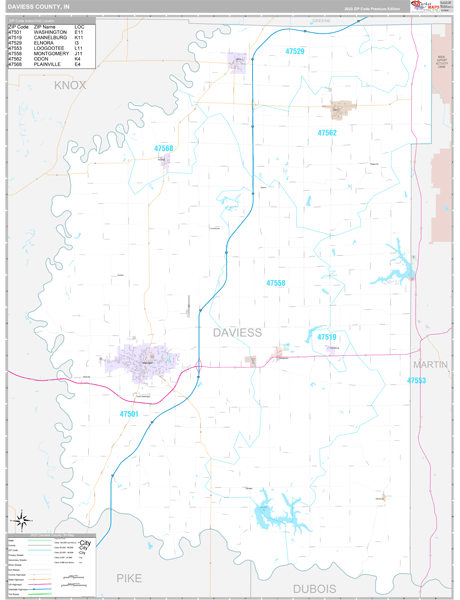 Daviess County, IN Wall Map Premium Style