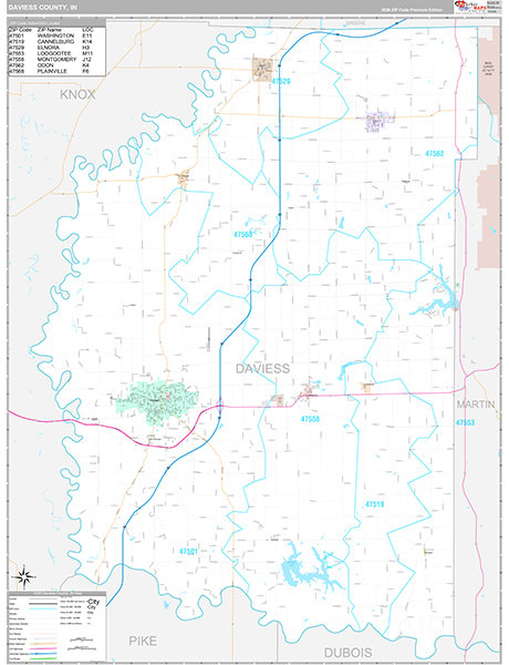 Daviess County, IN Zip Code Map