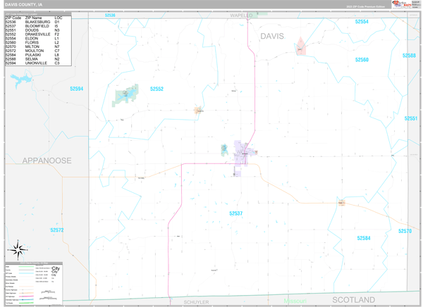 Davis County, IA Zip Code Map